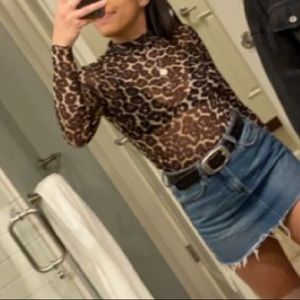 Mesh Leopard Print Turtleneck